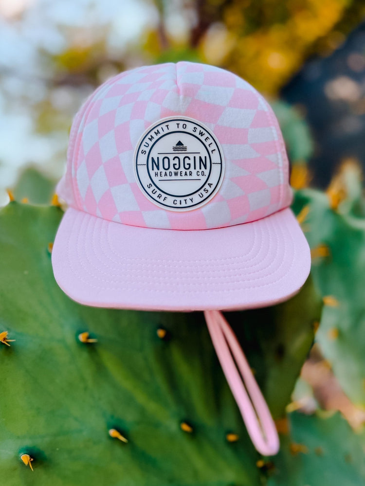Kayaking for Survivors pink kayak icon hat beige and red washed cotton